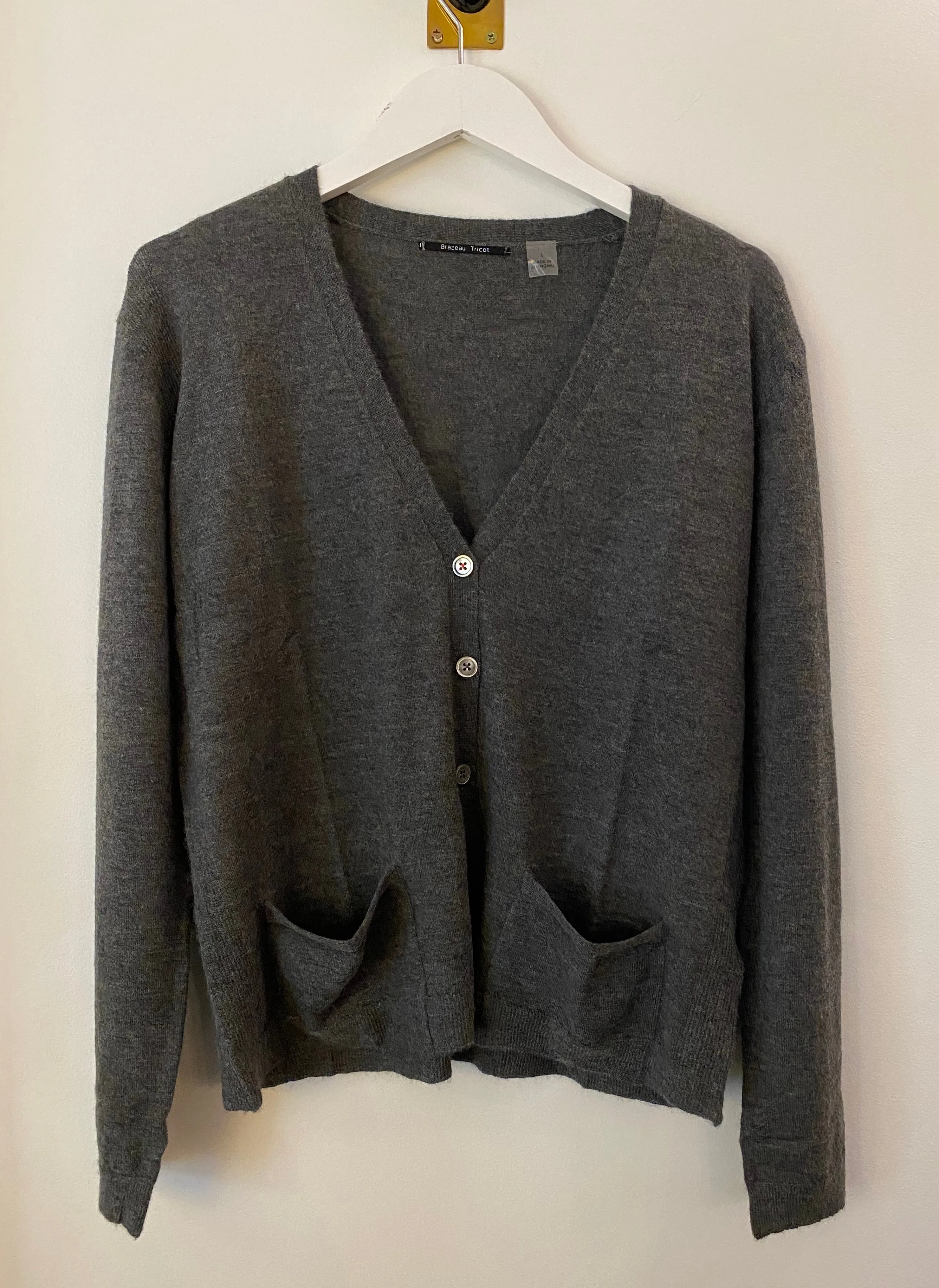 Brazeau Tricot Charcoal Cashmere Boy Cardigan Sweater