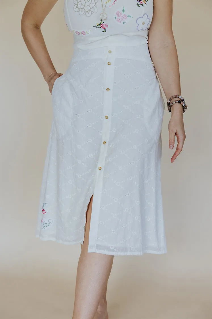 Brie Eyelet Button-Front Midi Skirt