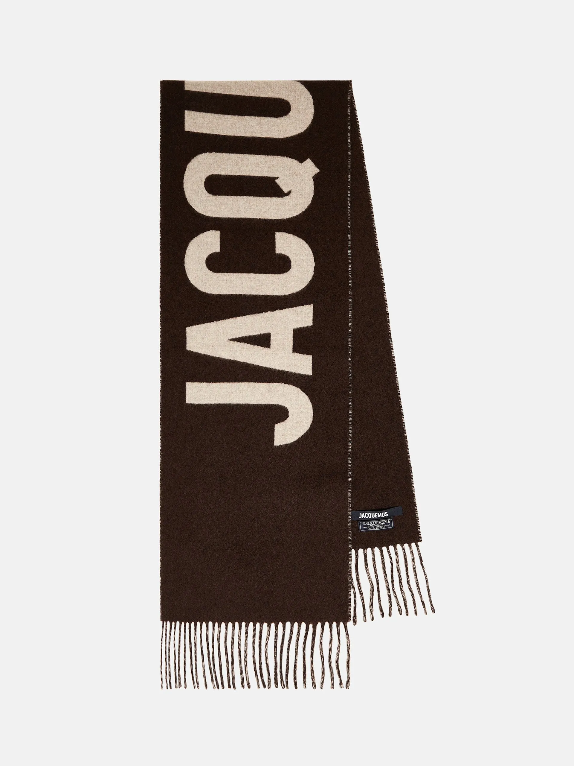 Brown  logo virgin wool scarf