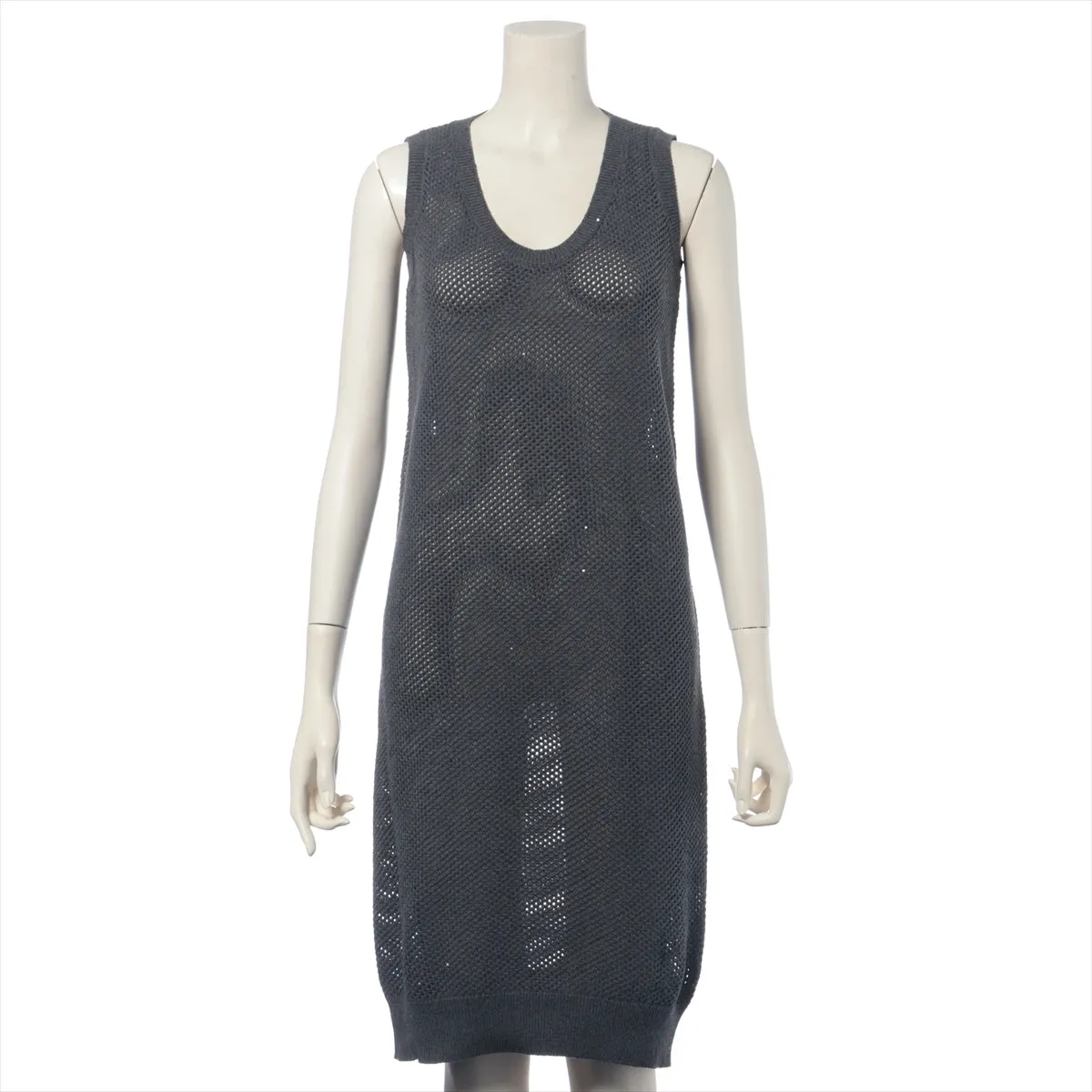 Brunello Cucinelli Crochet Knit Dress Dark Grey