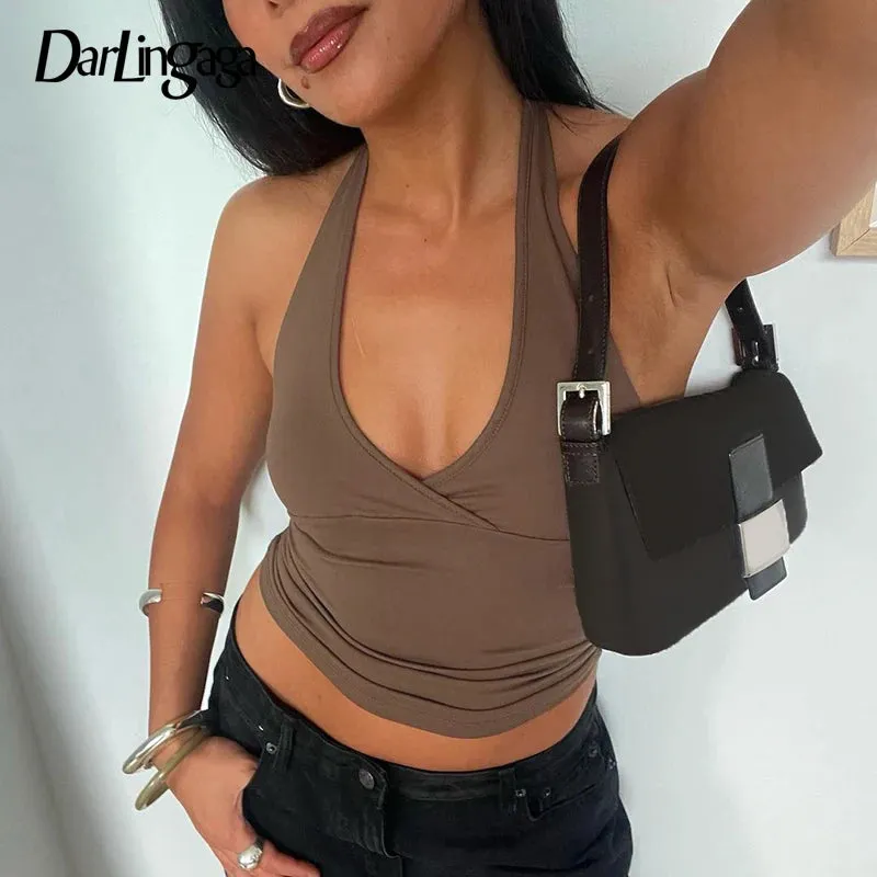 Casual Basic Backless Halter Top Women Streetwear Sporty Chic Summer Crop Tops for Women All-Match Camisole Outfits