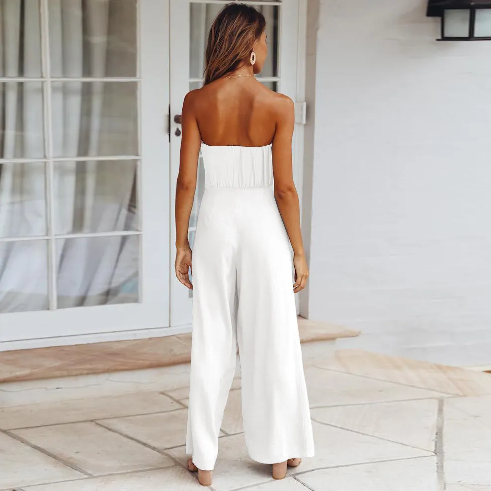 Casual Lace-up Tube Top Lace up Straight Jumpsuit