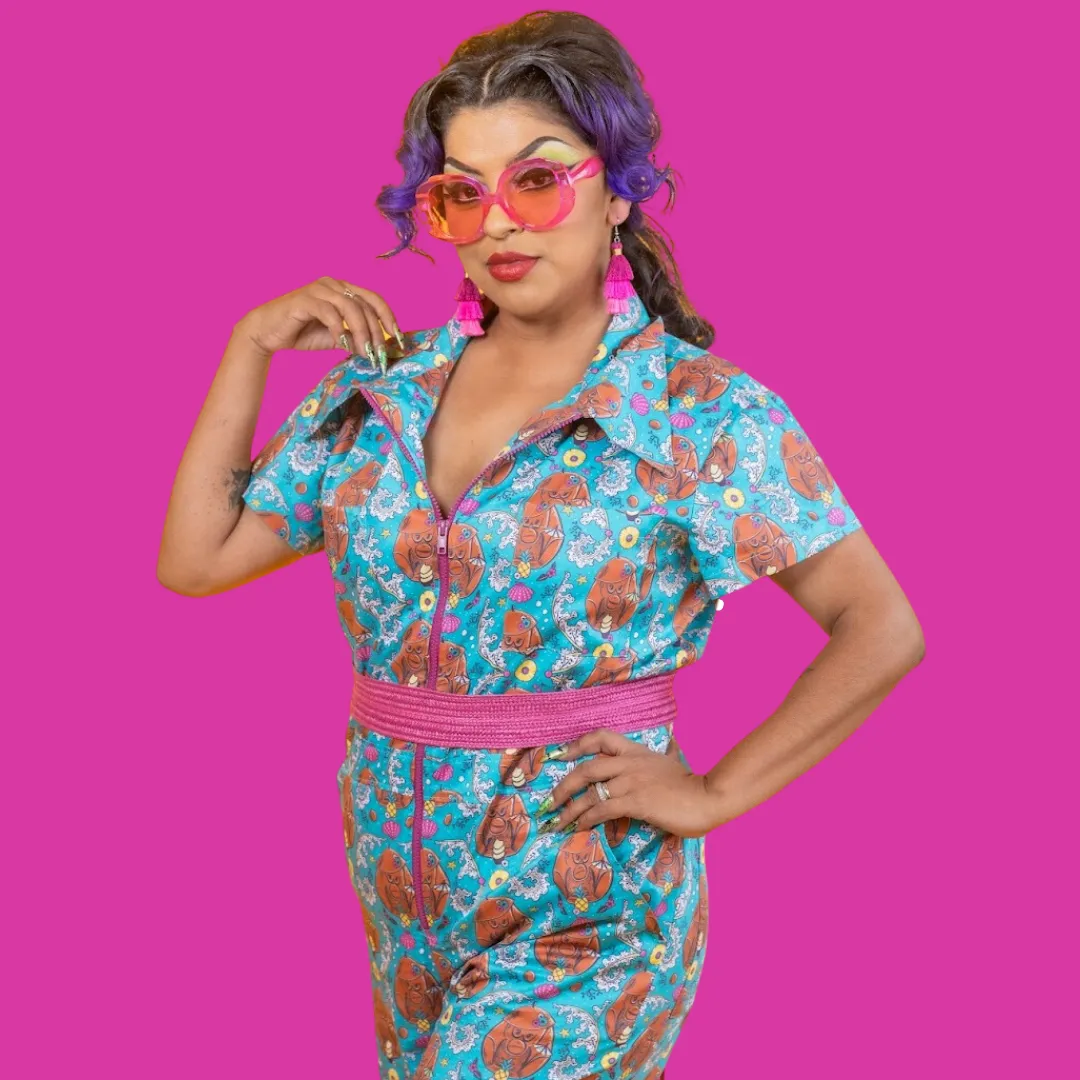 Cheeky Tiki Monkeys Jumpsuit in Blue Hawaiian