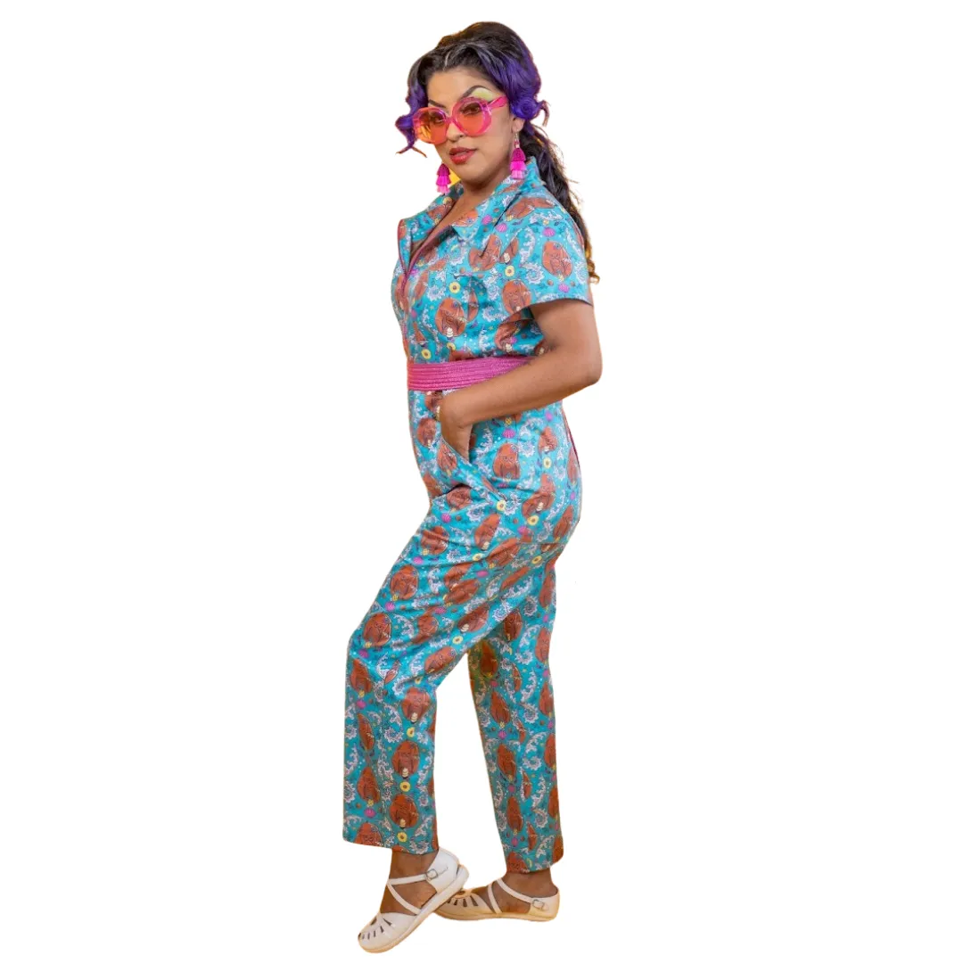 Cheeky Tiki Monkeys Jumpsuit in Blue Hawaiian