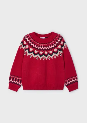 Cherry Red w/Tan Hearts Sweater - Select Size