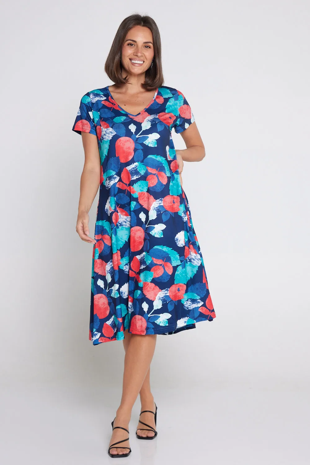 Christobel Dress - Aqua/Coral Leaves