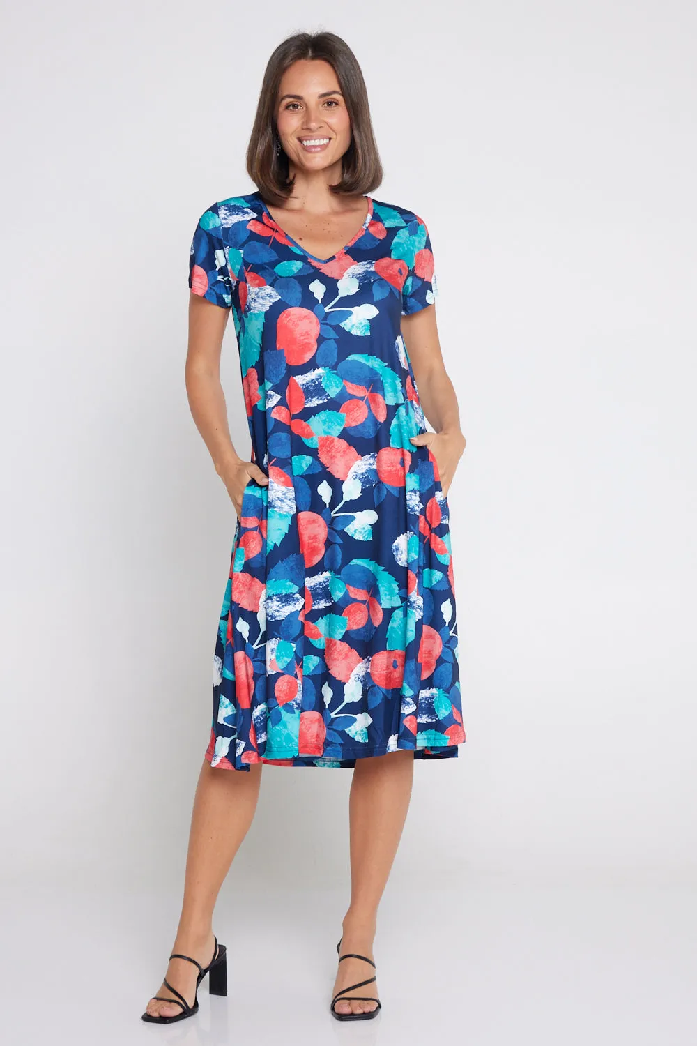 Christobel Dress - Aqua/Coral Leaves