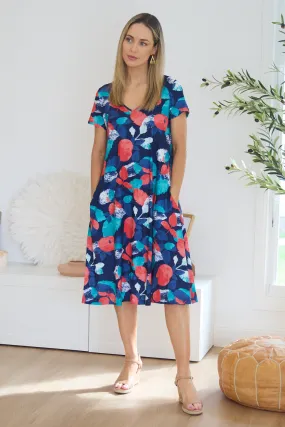 Christobel Dress - Aqua/Coral Leaves