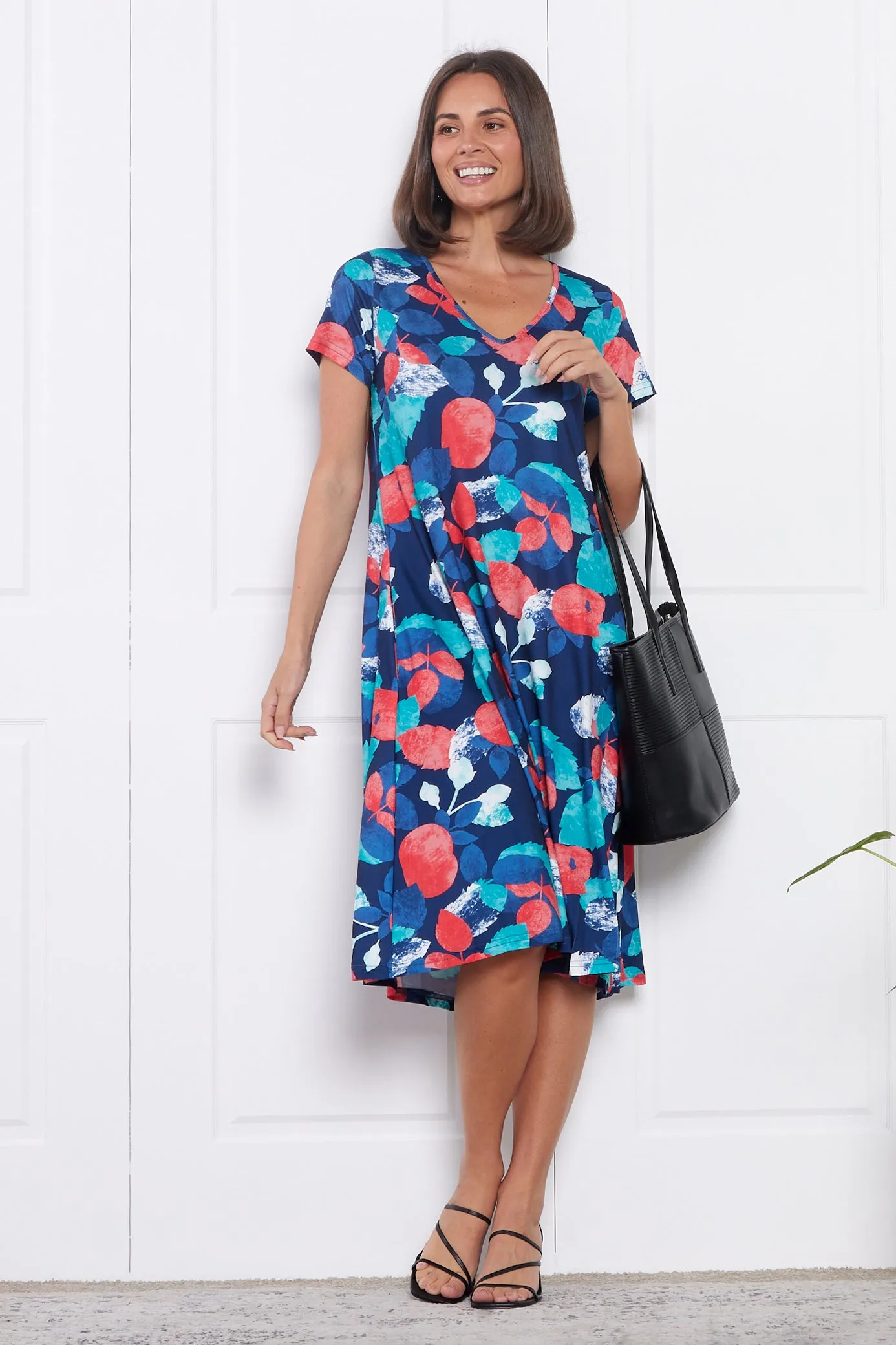 Christobel Dress - Aqua/Coral Leaves