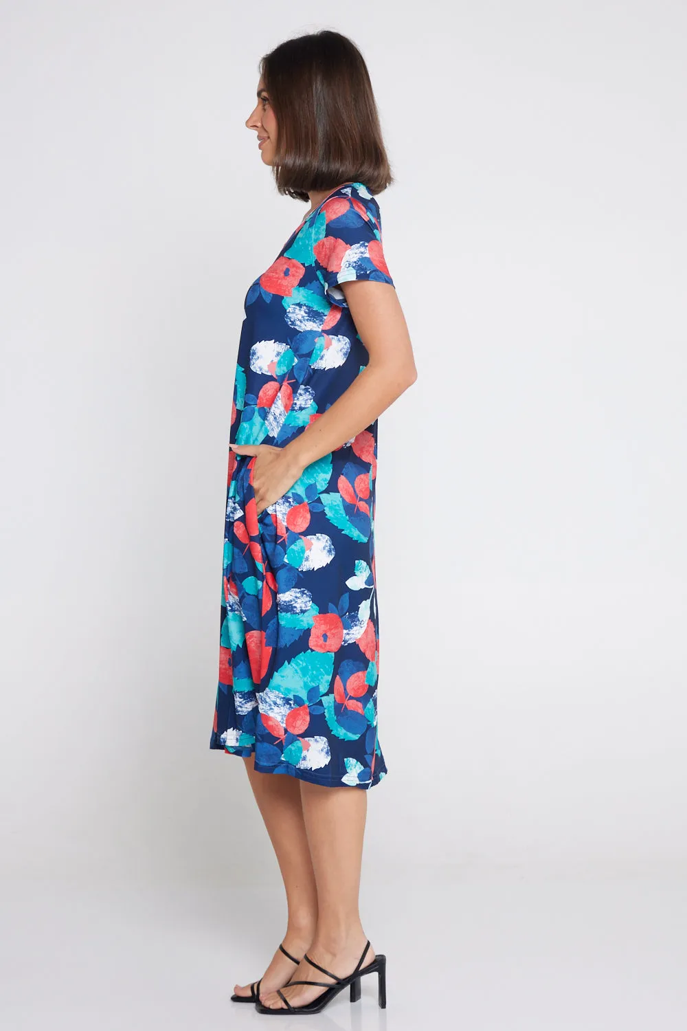 Christobel Dress - Aqua/Coral Leaves