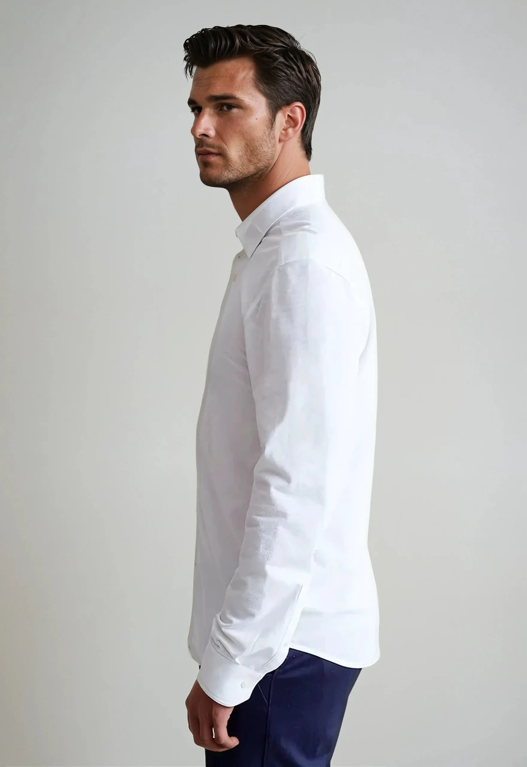 Classic White Long Sleeve Button Down Tech Shirt