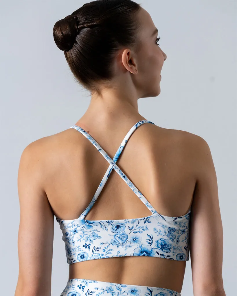 Claudia Dean World Belle Bluebird Edit V Neck Cross Back Camisole Crop Bra Top - Girls - Belle Print