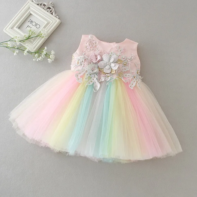 Connie - Rainbow Tutu & Embellished Lace  Party Dresses for Baby Girl