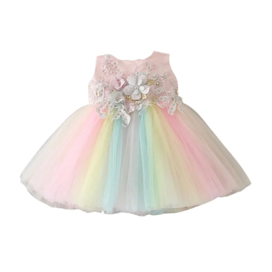 Connie - Rainbow Tutu & Embellished Lace  Party Dresses for Baby Girl