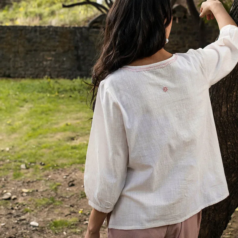 Cotton Chikankari Top for Women | Off-White | Full Sleeves