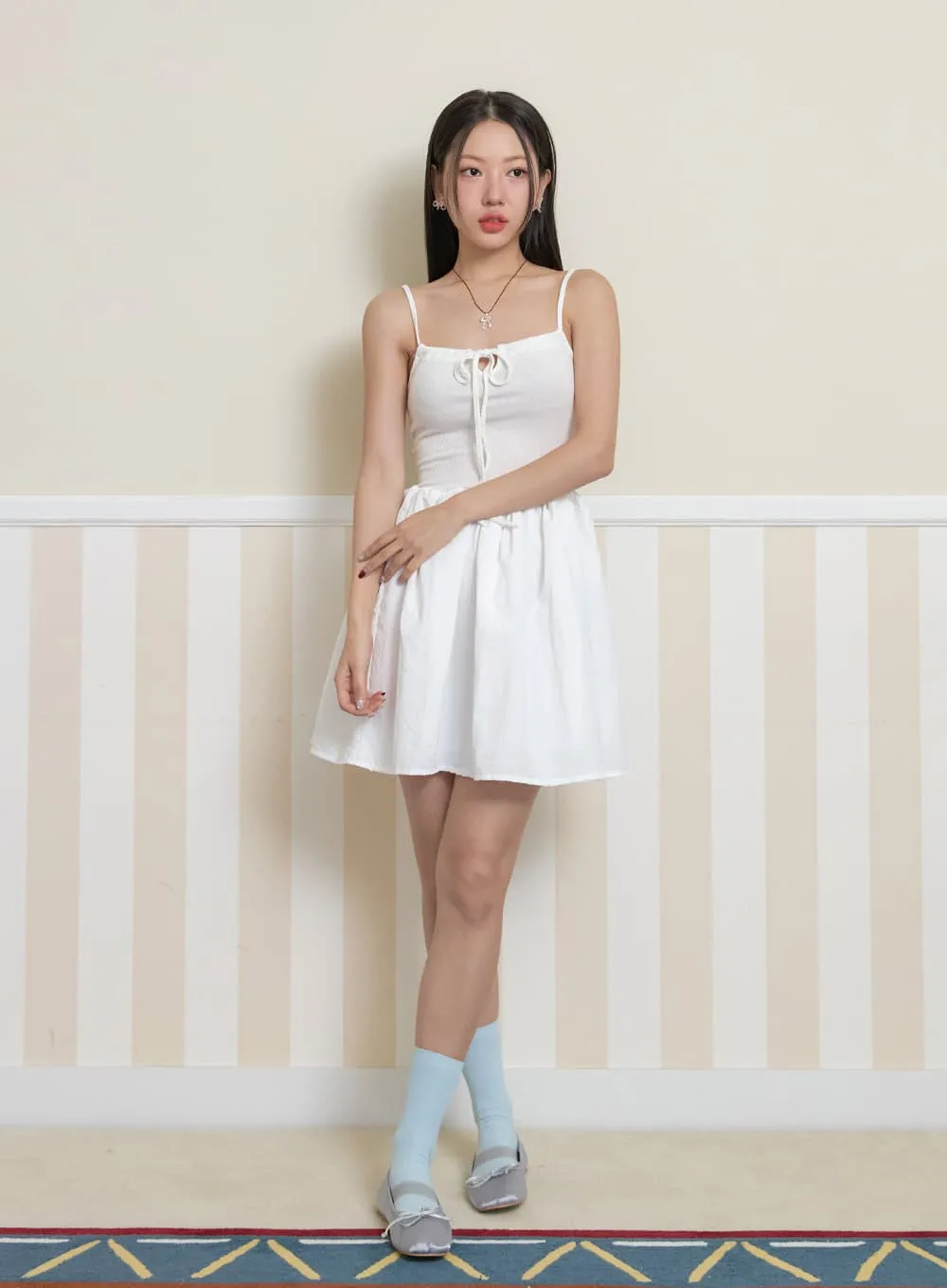 Cotton Flare Ribbon Mini Dress OY427