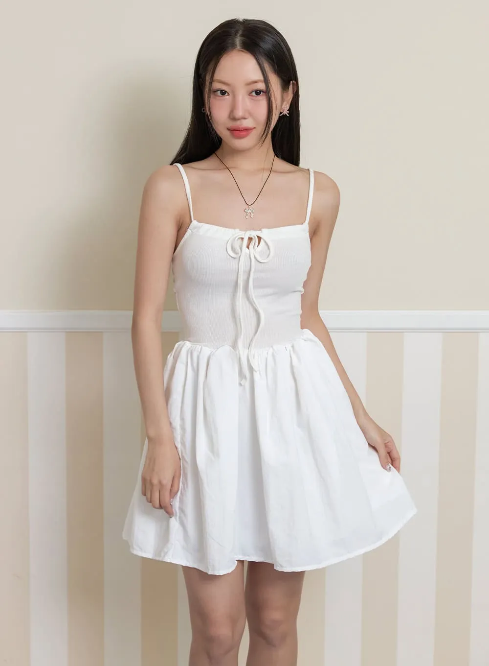 Cotton Flare Ribbon Mini Dress OY427