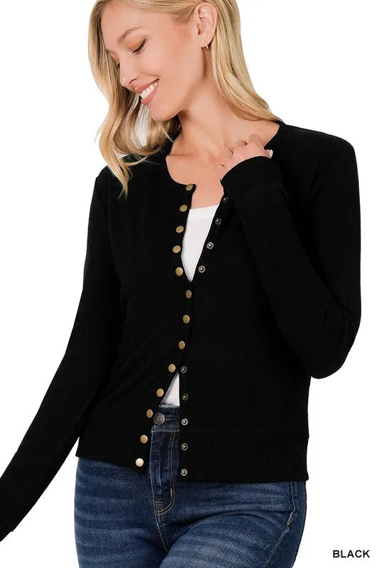 Crew Neck Snap Button Sweater Cardigan