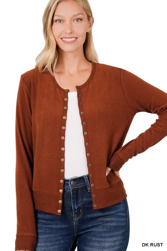 Crew Neck Snap Button Sweater Cardigan