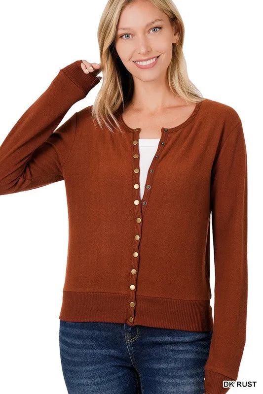 Crew Neck Snap Button Sweater Cardigan