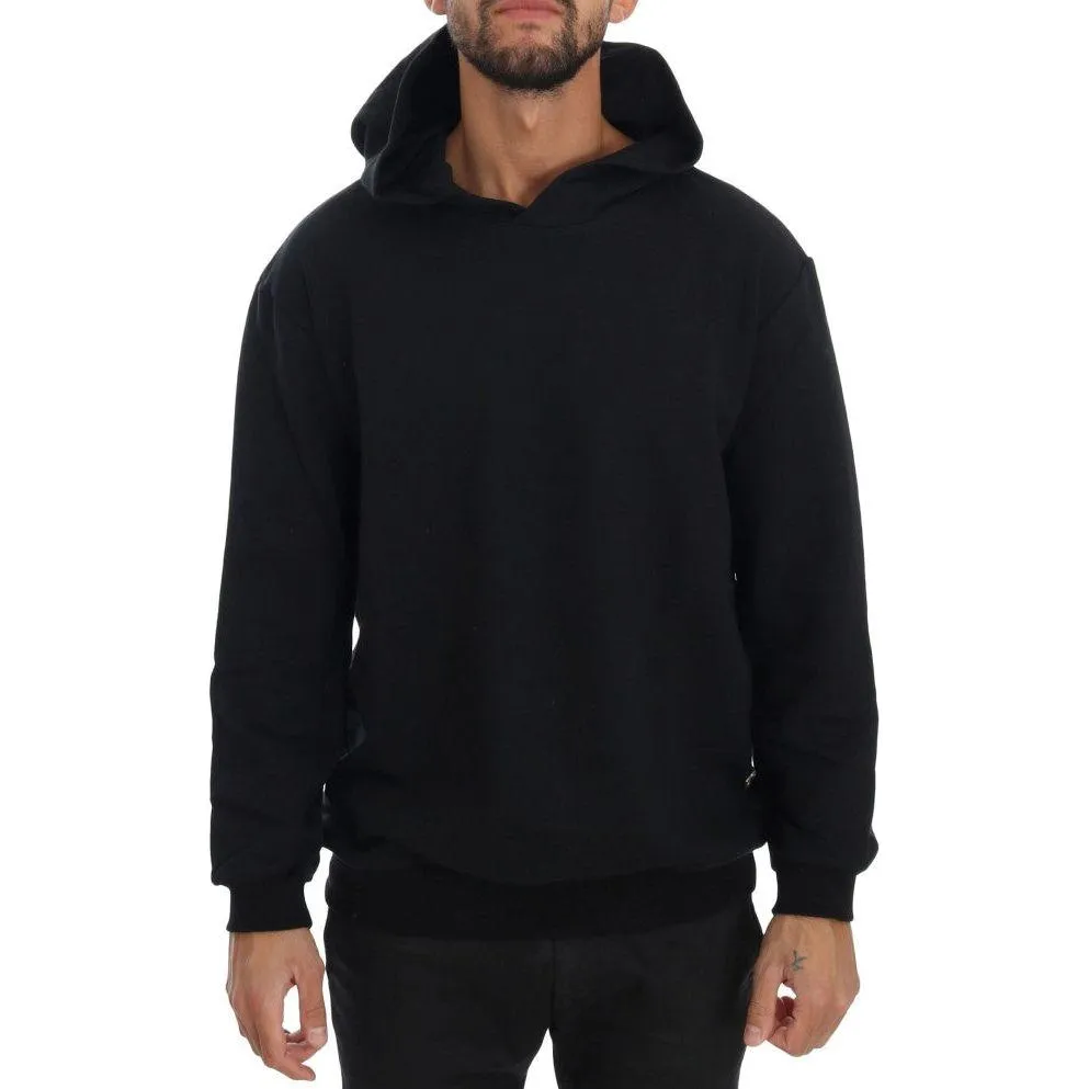 Daniele Alessandrini Elegant Black Cotton Hooded Sweater