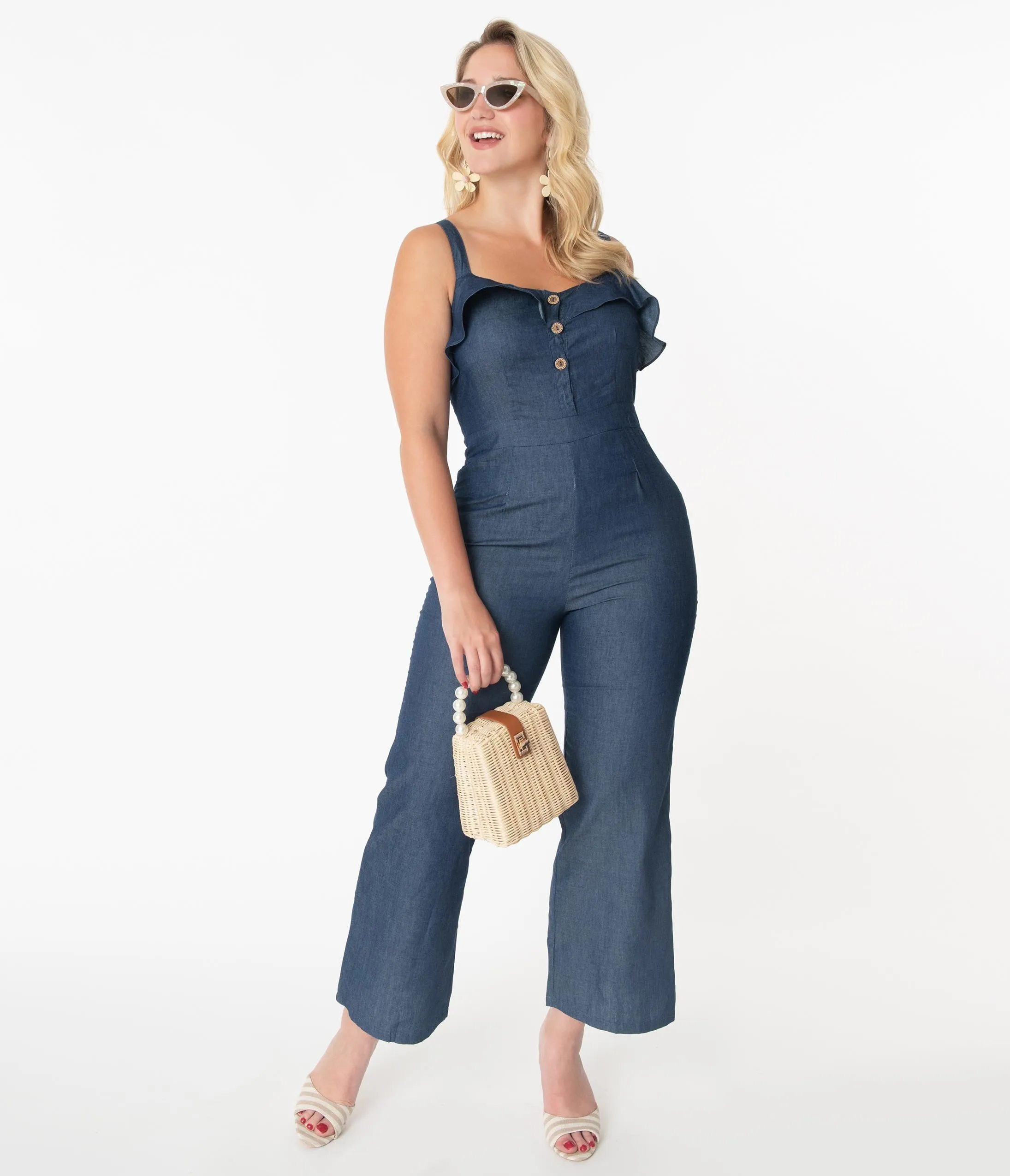 Dark Denim Cropped Jumpsuit