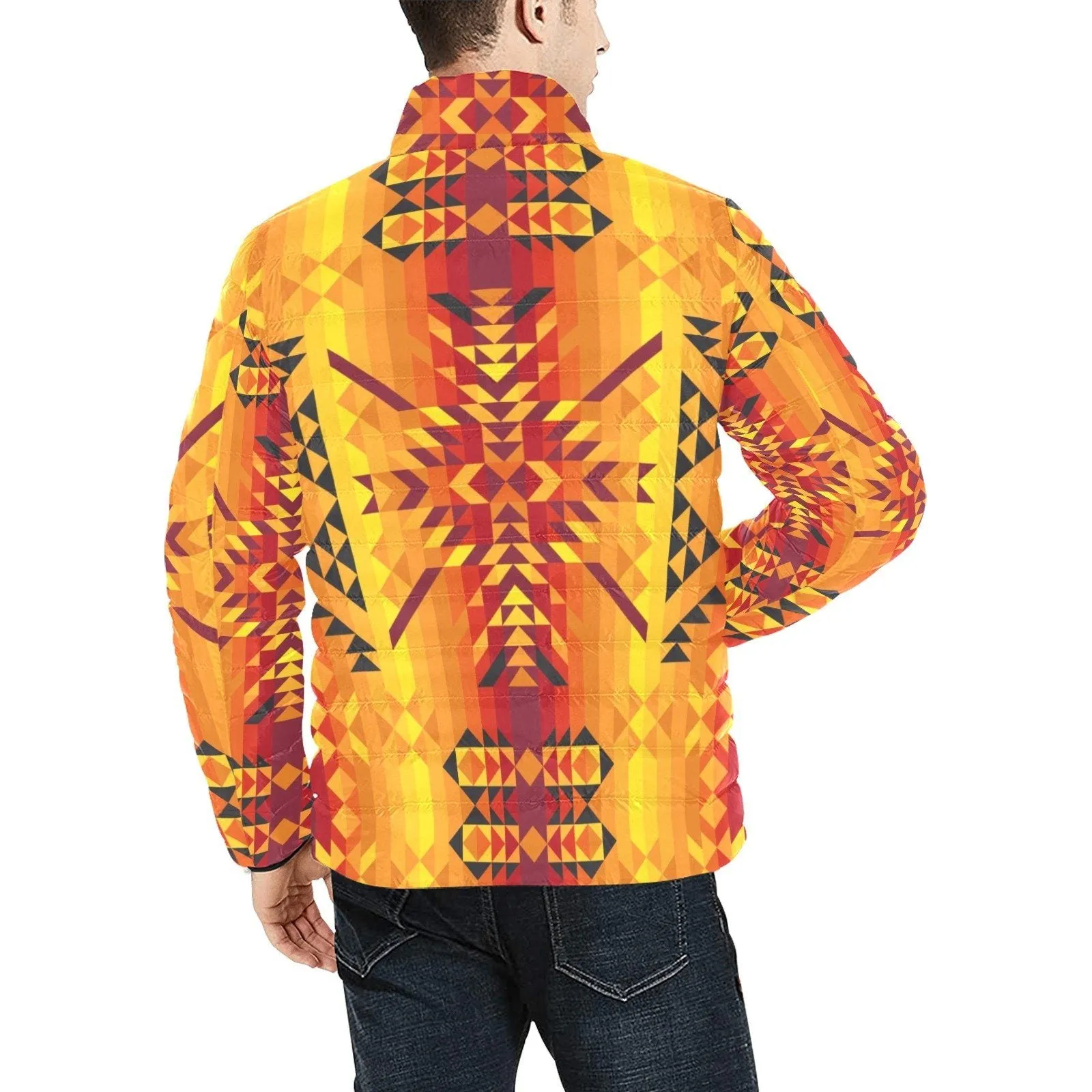 Desert Geo Yellow Red Men's Stand Collar Padded Jacket