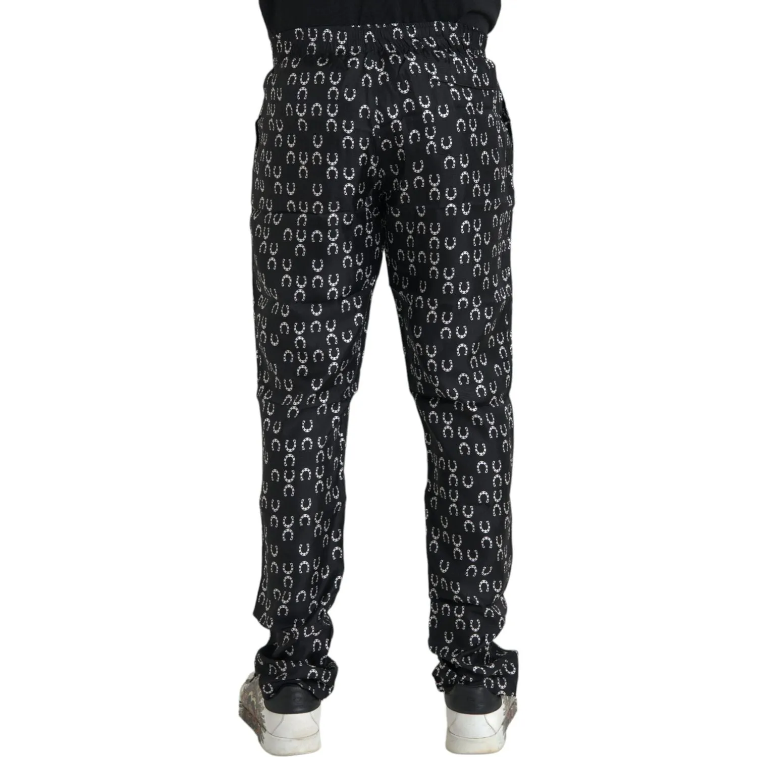 Dolce & Gabbana Black Horseshoe Print Silk Pants