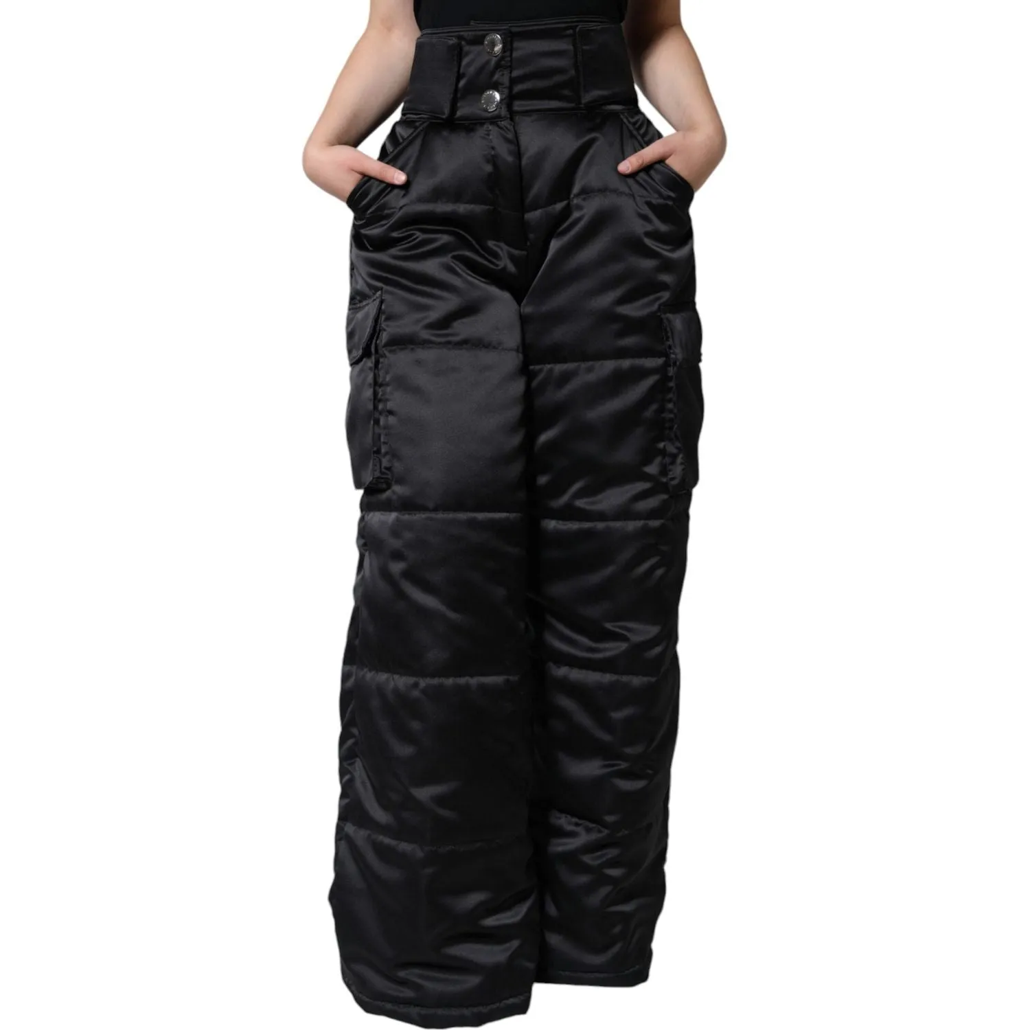 Dolce & Gabbana Black Quilted High Waist Women Boot Cut Pants