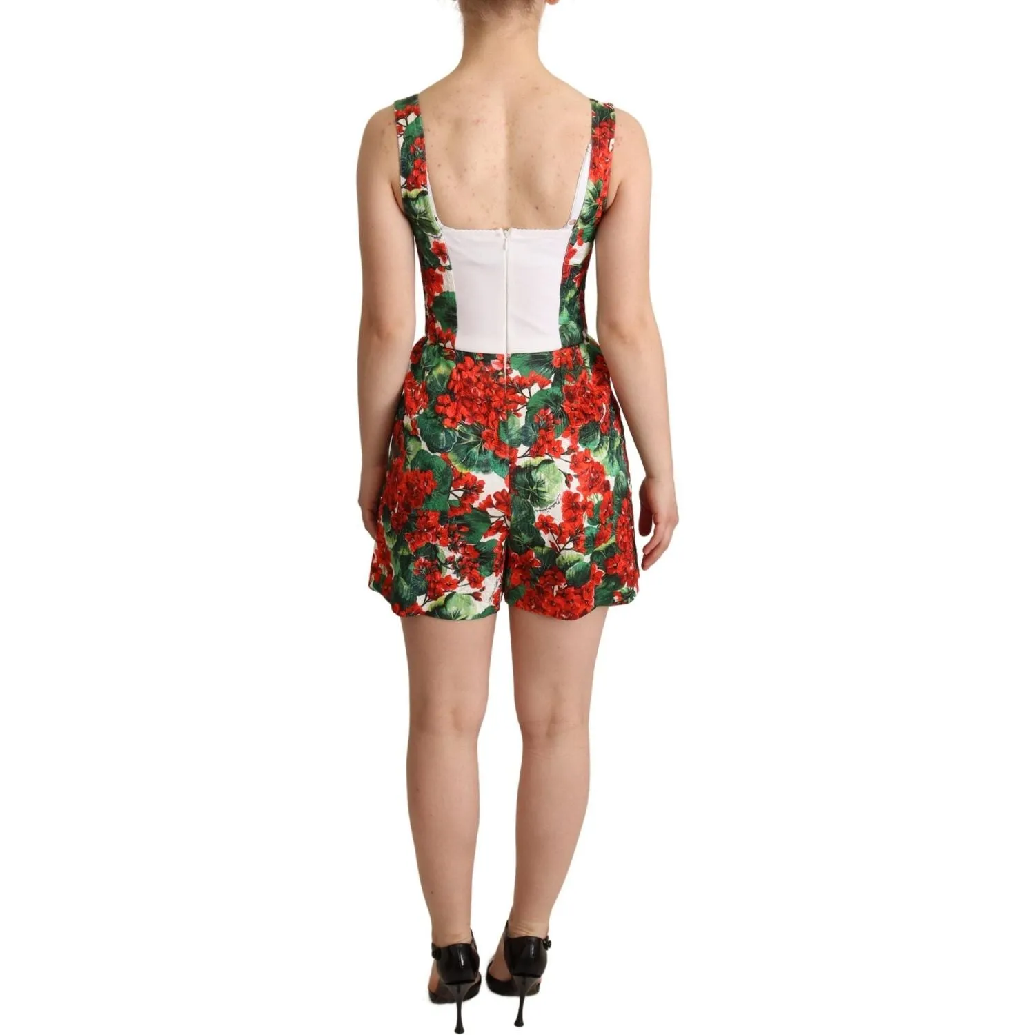 Dolce & Gabbana Chic Red Geranium Print Sleeveless Jumpsuit