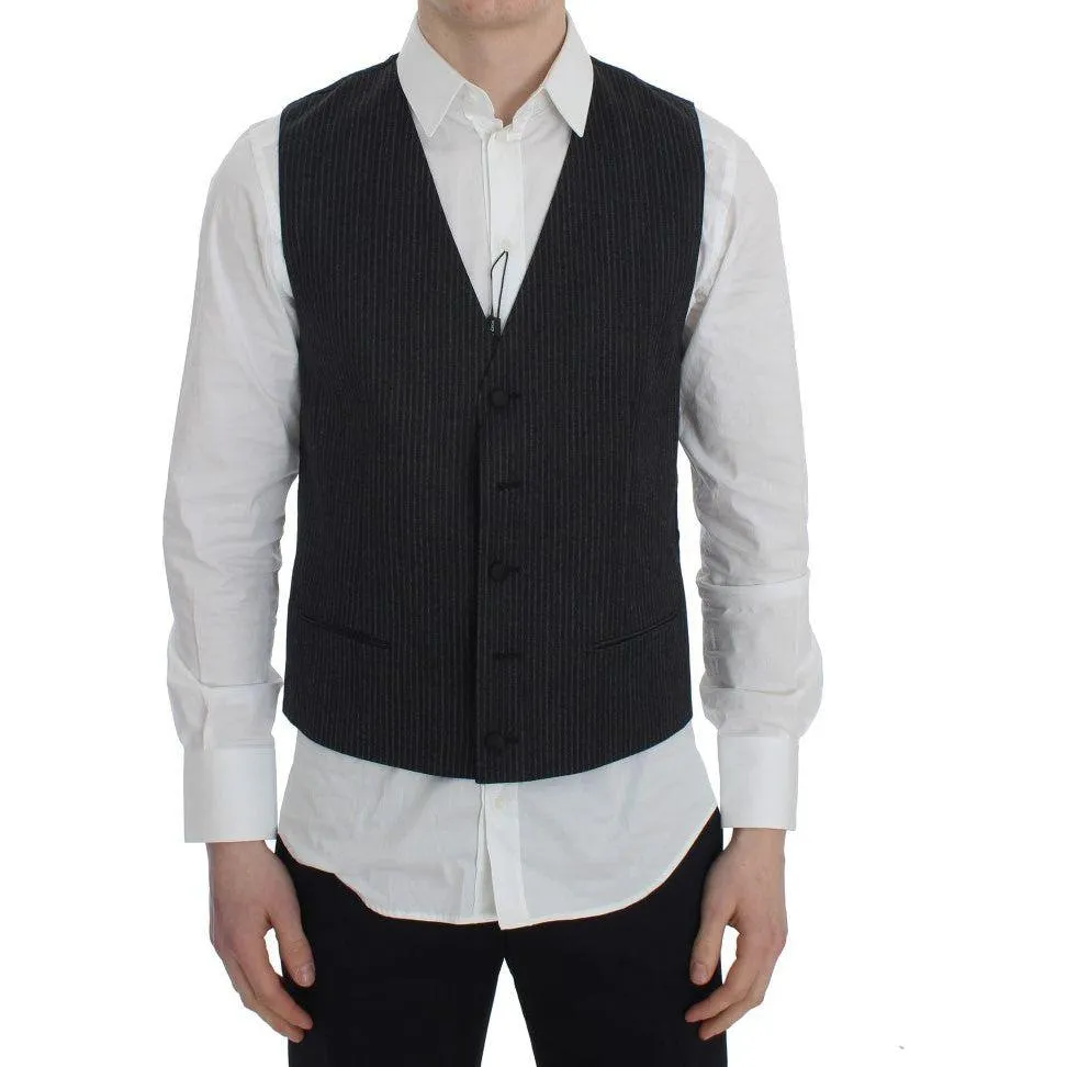 Dolce & Gabbana Elegant Gray Striped Wool Vest