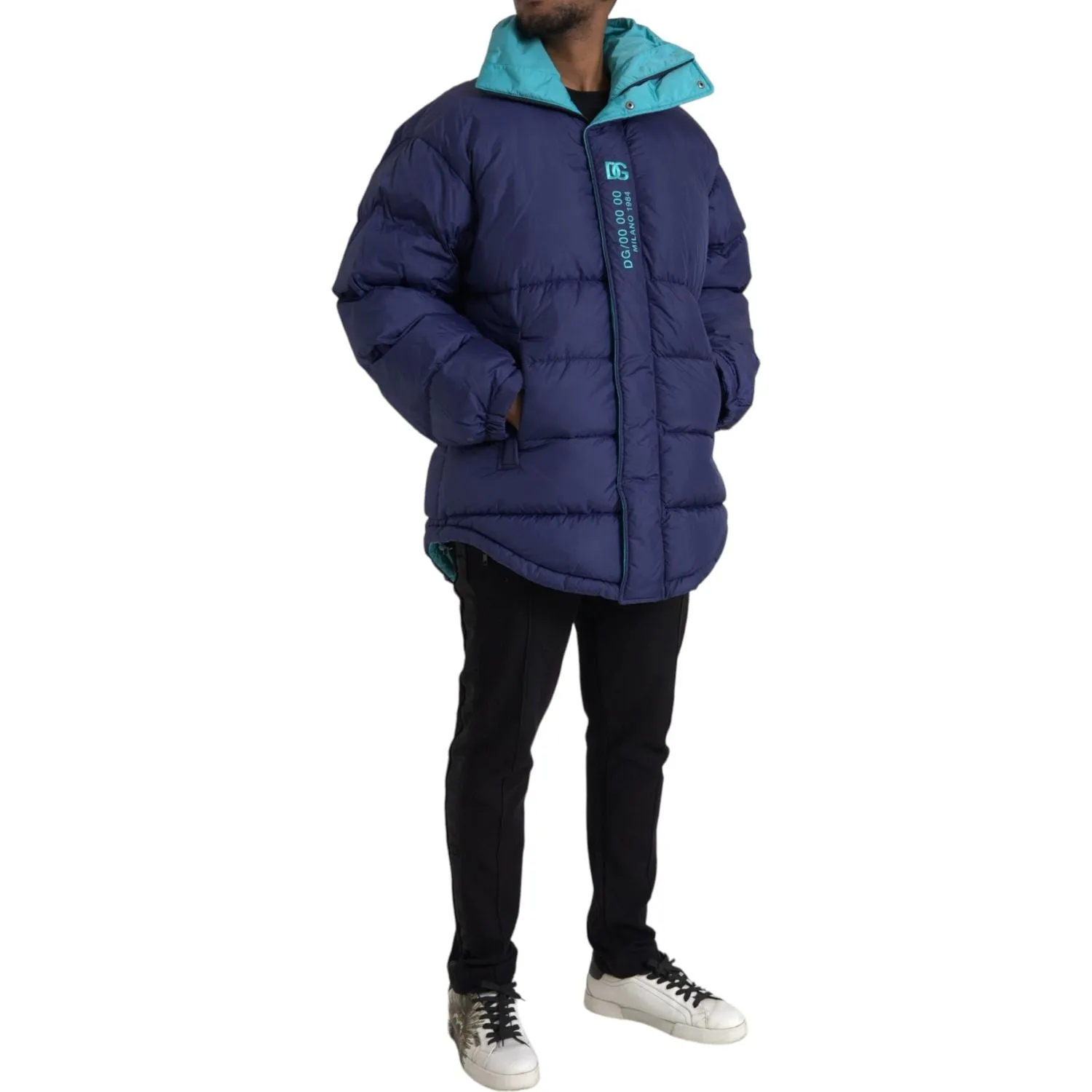 Dolce & Gabbana Navy Blue Quilted Windbreaker Puffer Jacket