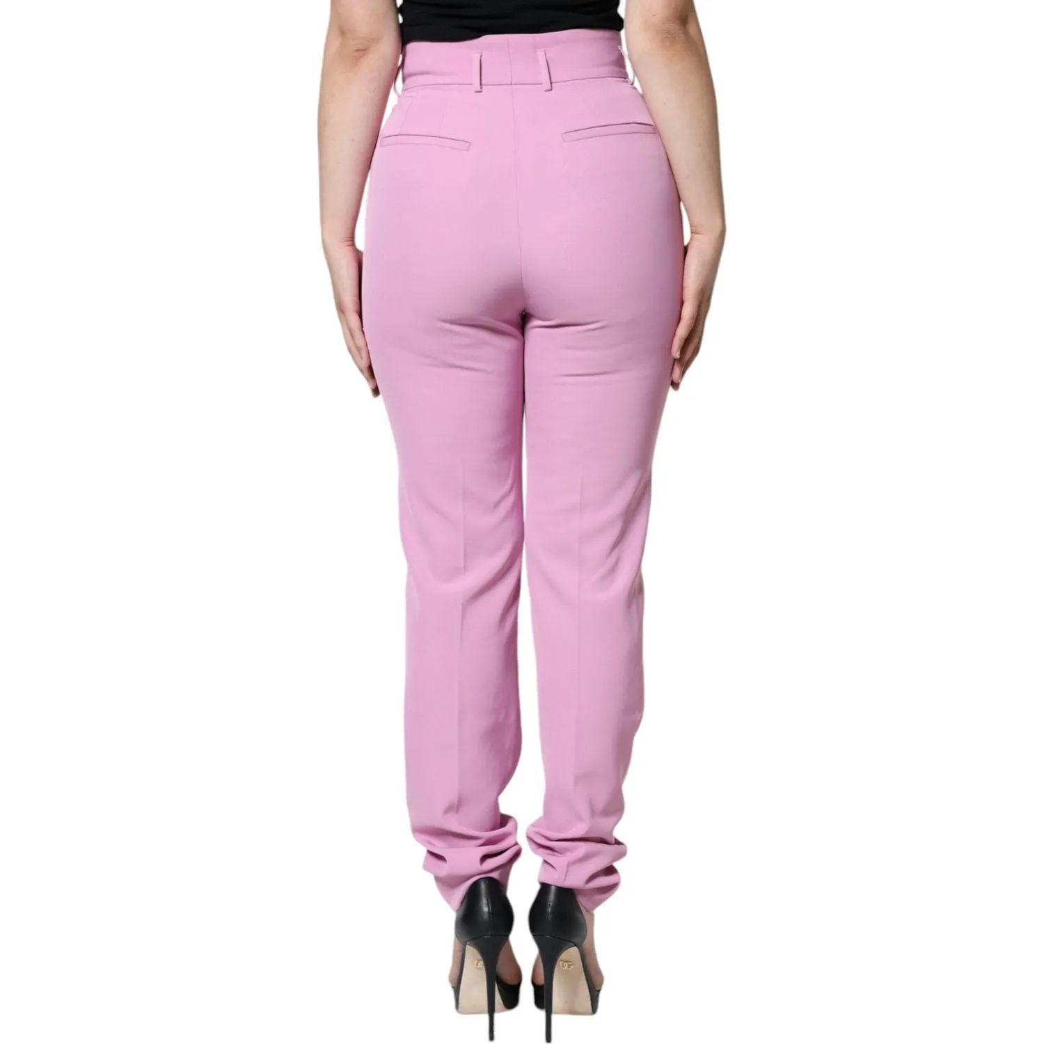 Dolce & Gabbana Pink Polyester High Waist Women Tapered Pants