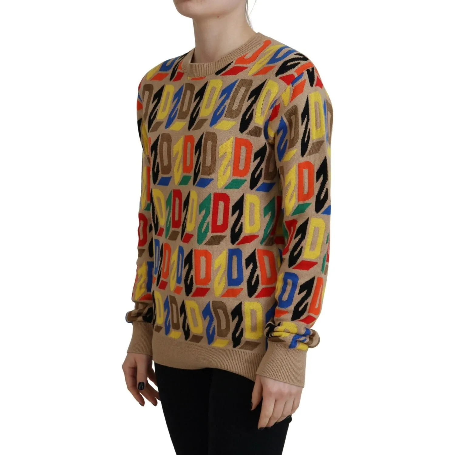 Dsquared² Brown Cotton Long Sleeve Crew Neck Printed Sweater