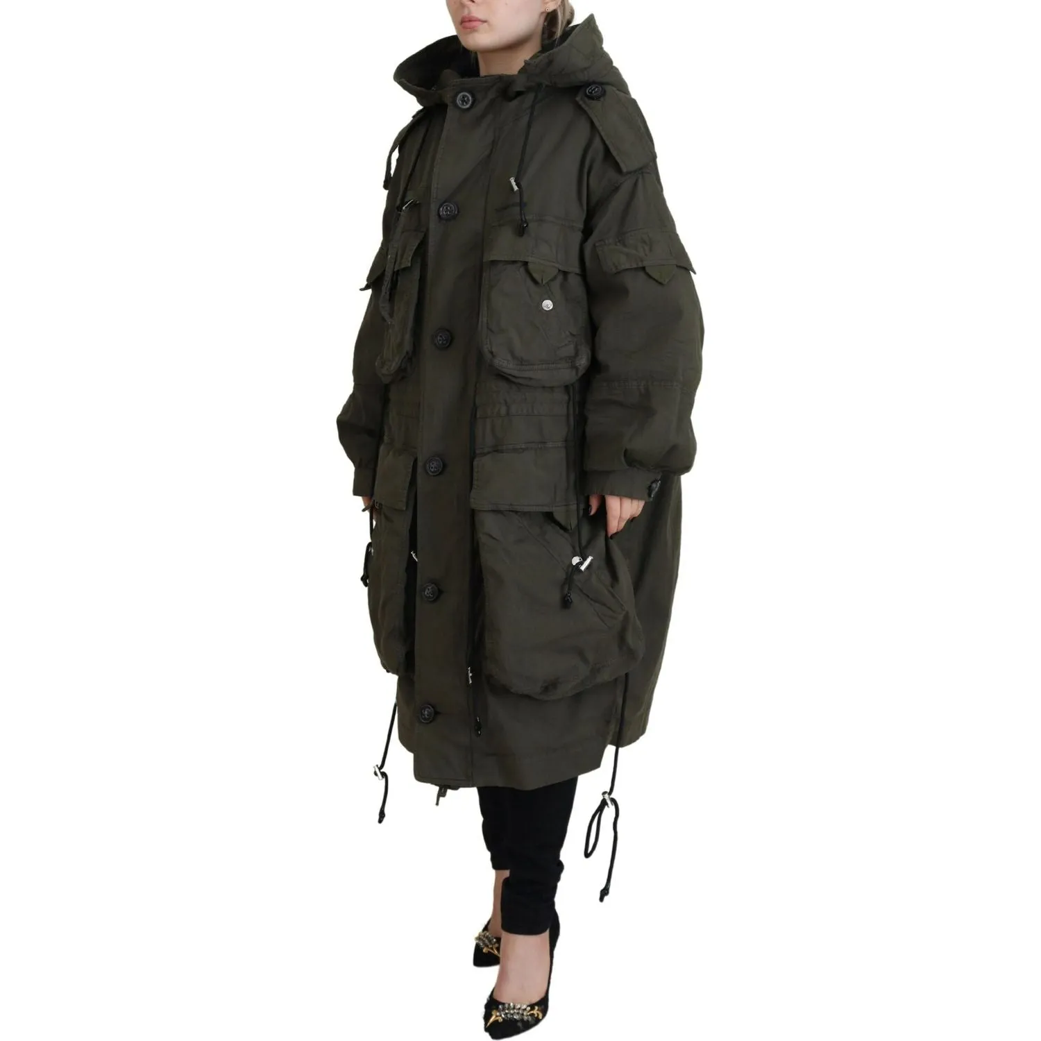 Dsquared² Green Hooded Full Zip Long Parka Coat Jacket