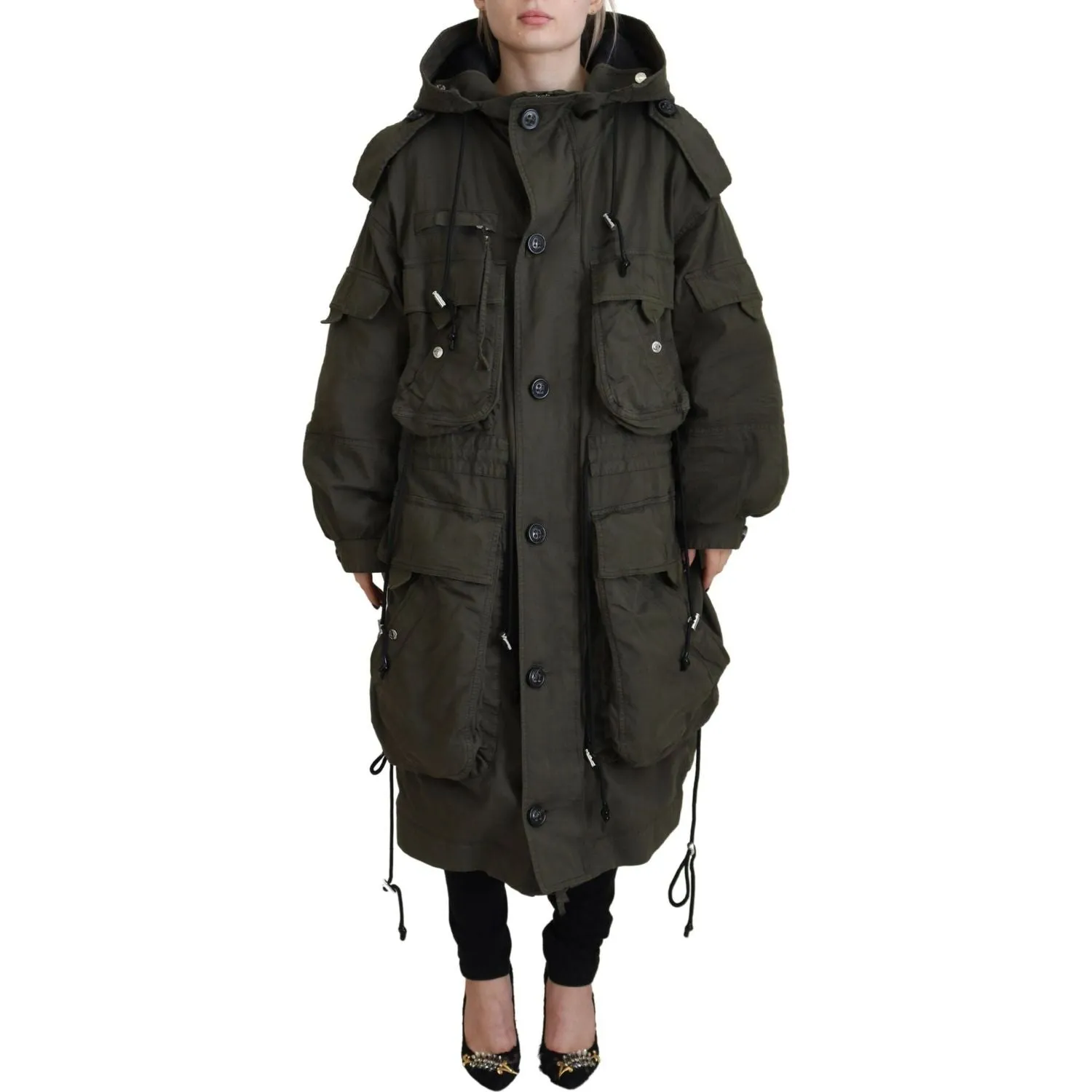 Dsquared² Green Hooded Full Zip Long Parka Coat Jacket