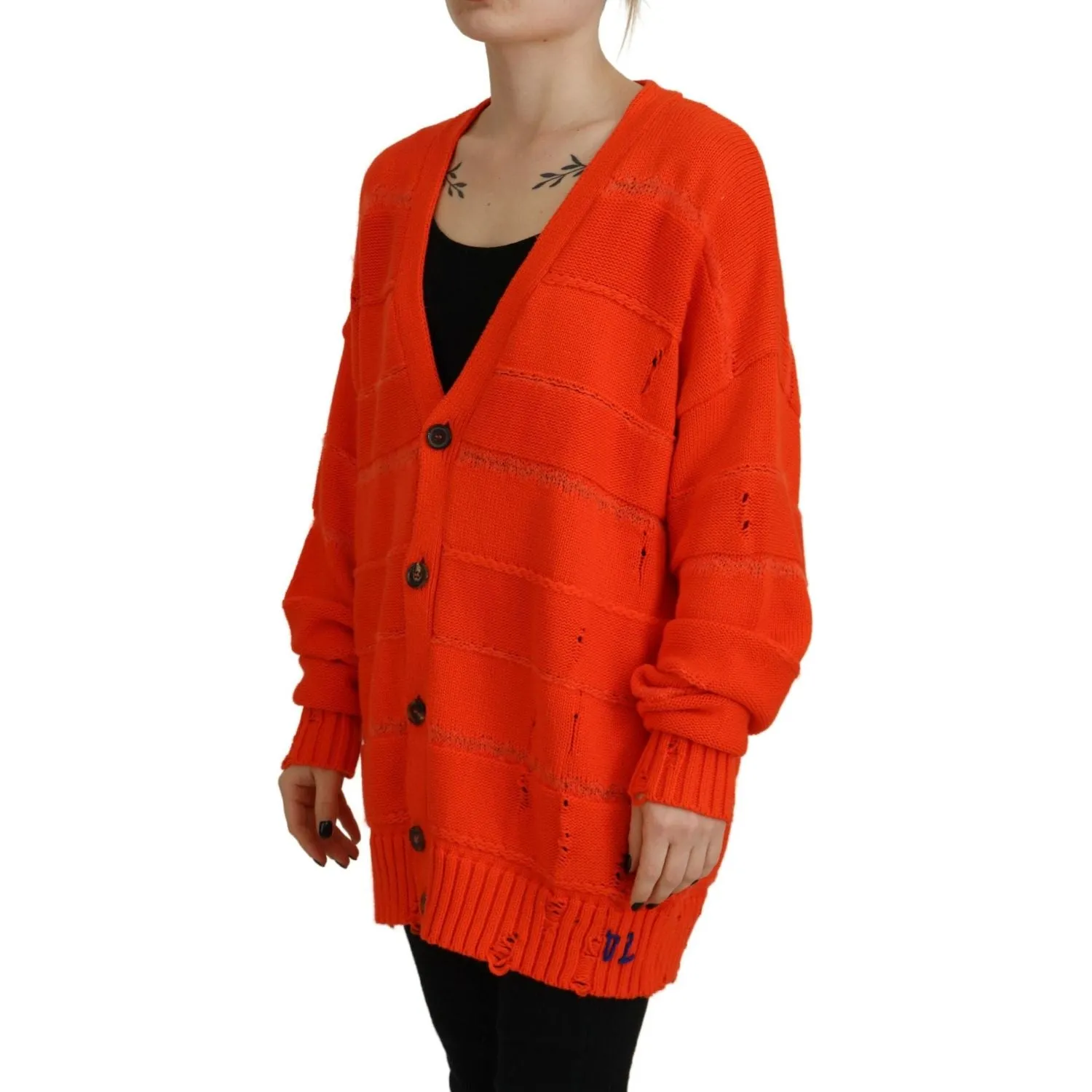 Dsquared² Orange Cotton Knitted Buttoned Cardigan Sweater