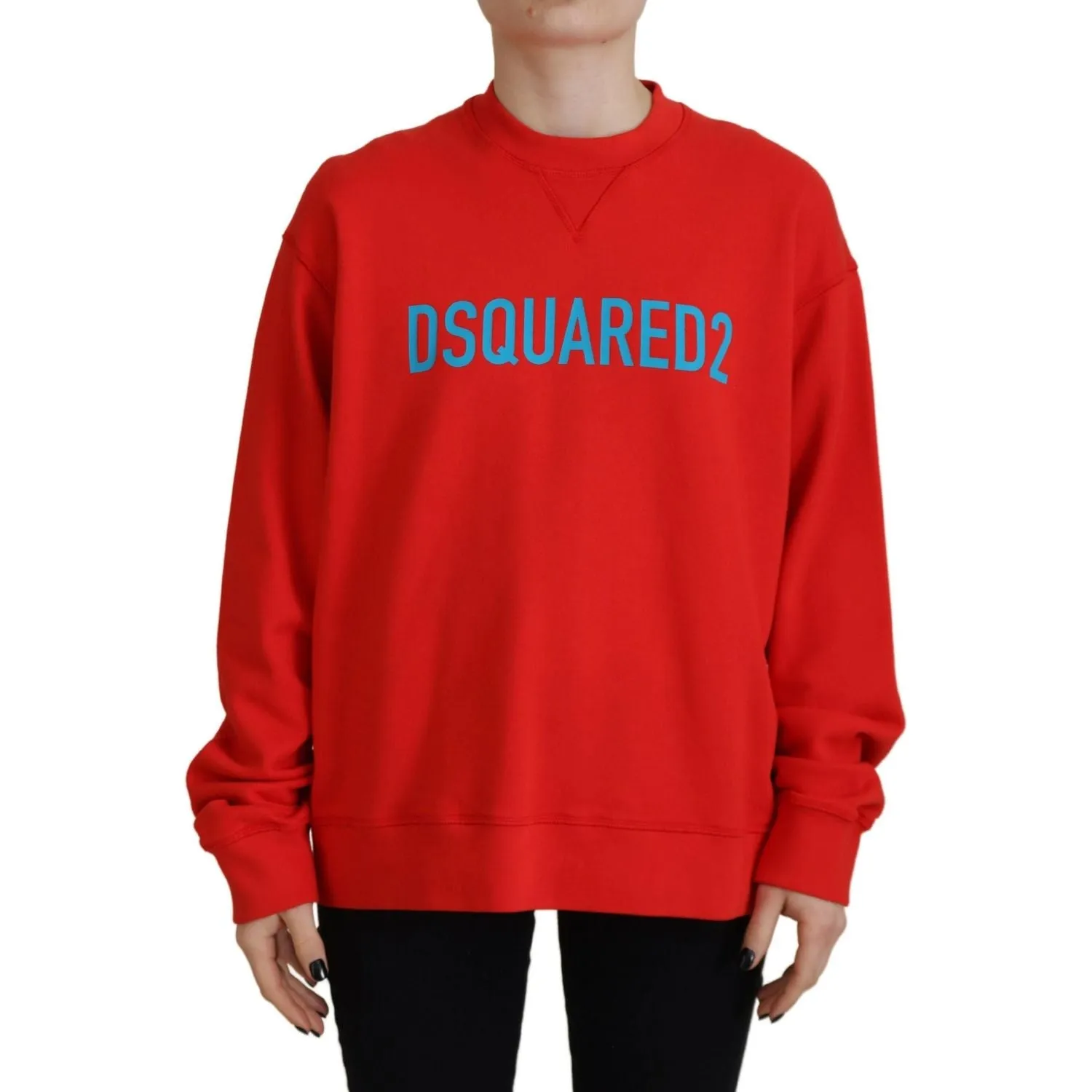 Dsquared² Red Cotton Printed Crew Neck Long Sleeve Sweater