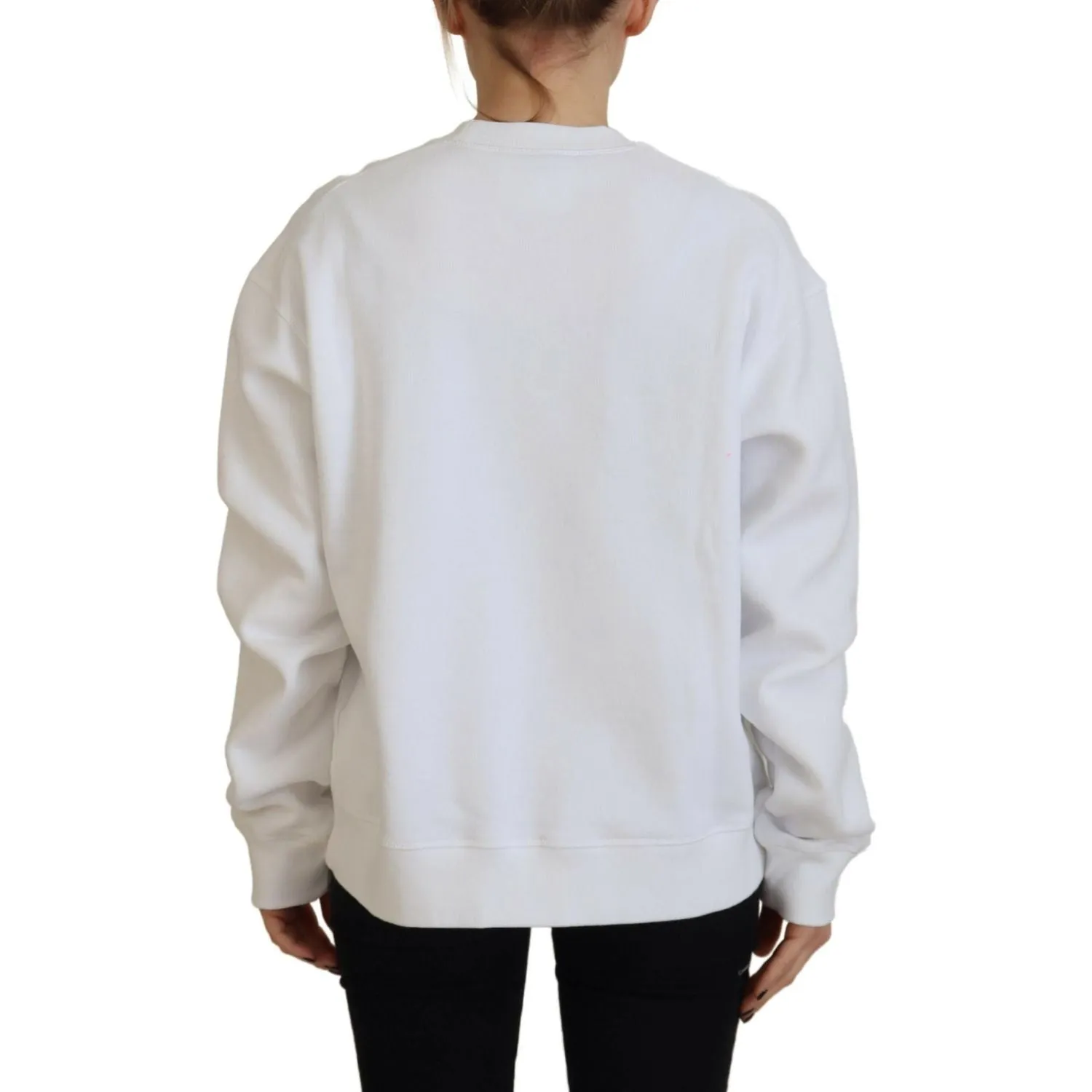 Dsquared² White Cotton Printed Long Sleeve Crew Neck Sweater