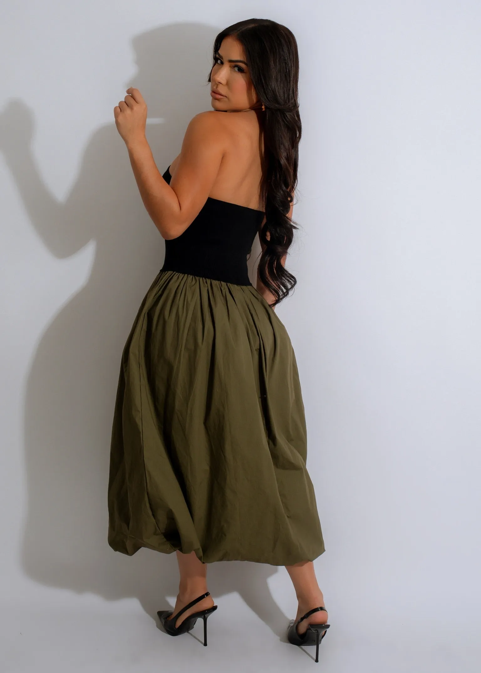 Dual Harmony Ribbed Midi Dress Green