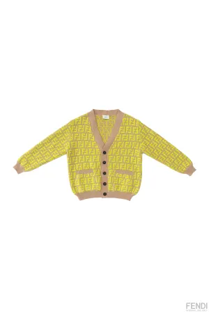 F Beige Allover Neon Logo Cardigan