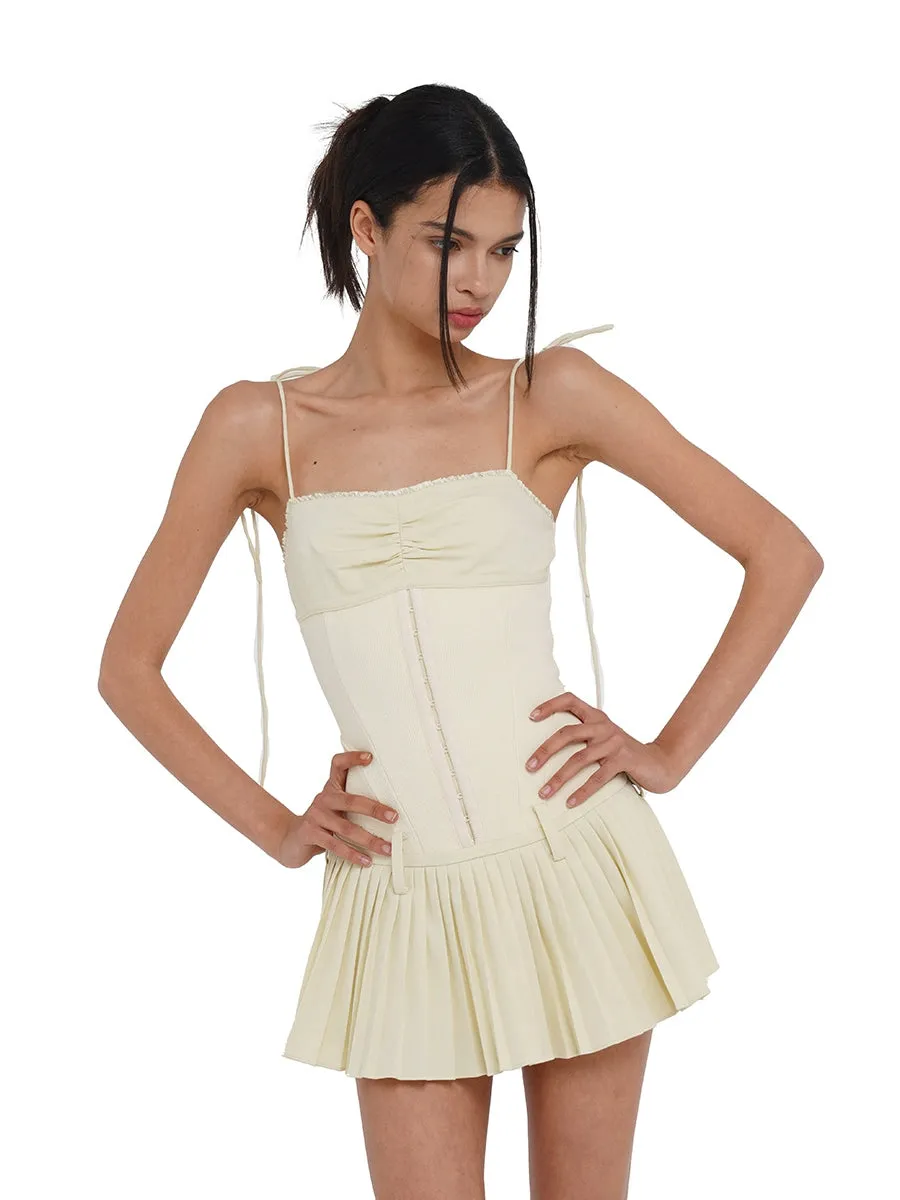 (Final Sale) Pleated Spliced Mini Dress