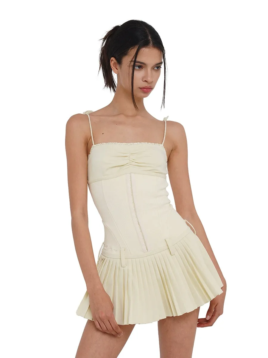 (Final Sale) Pleated Spliced Mini Dress