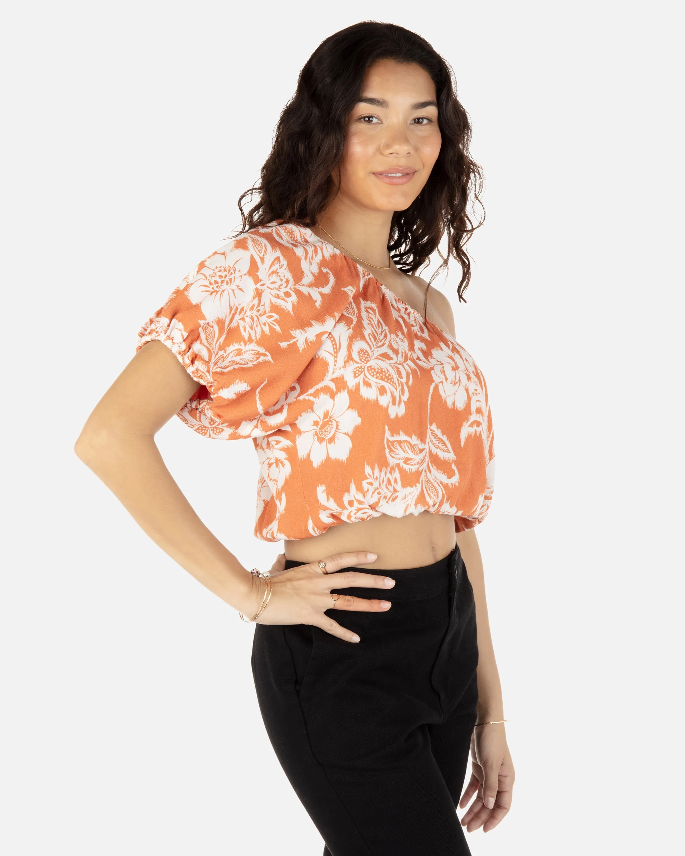 Floral Ikat One Shoudler Top