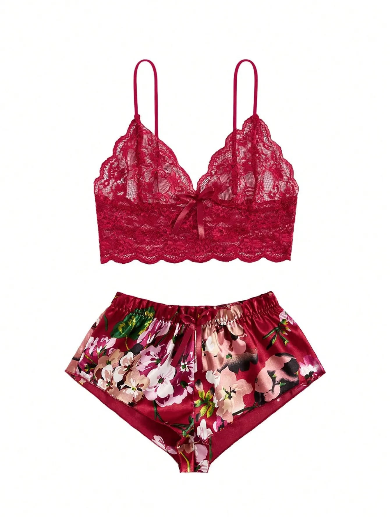 Floral Lace Bow Front Lingerie Set