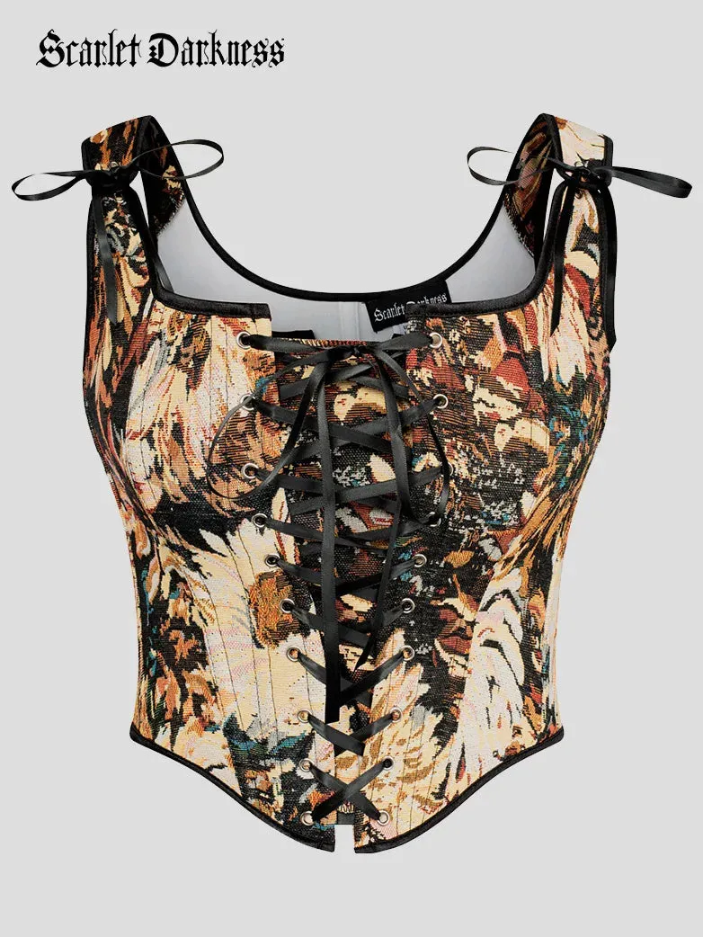 Floral Lace-up Front Vest U-Back 10 Bones Corset