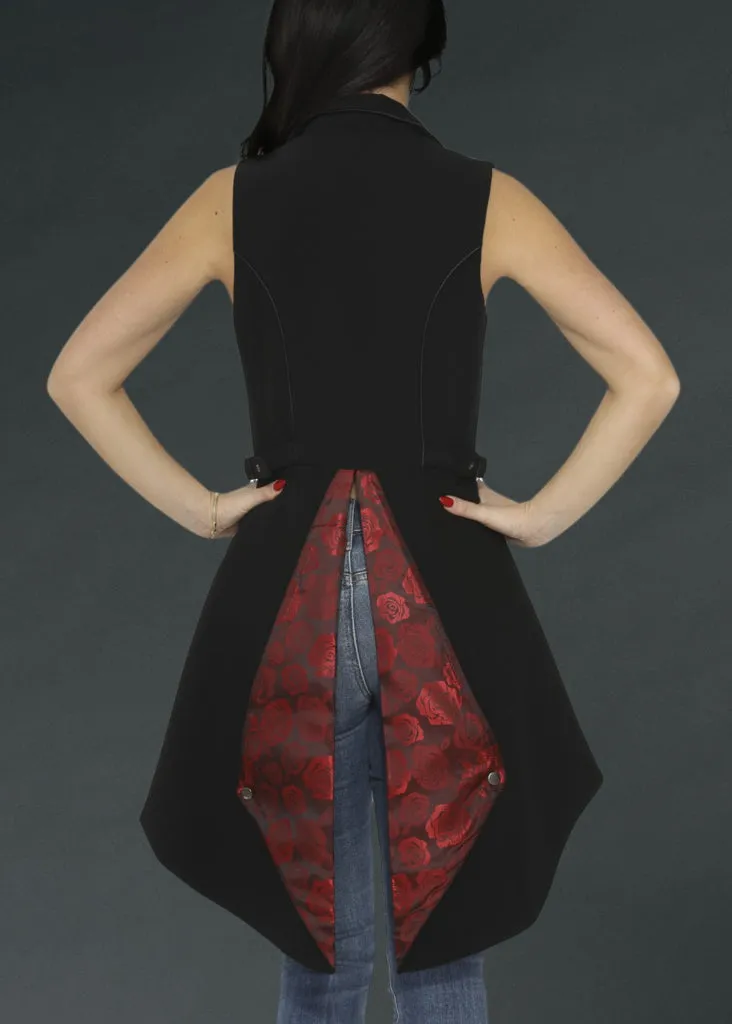 From The Shadows Black and Red Floral Vest