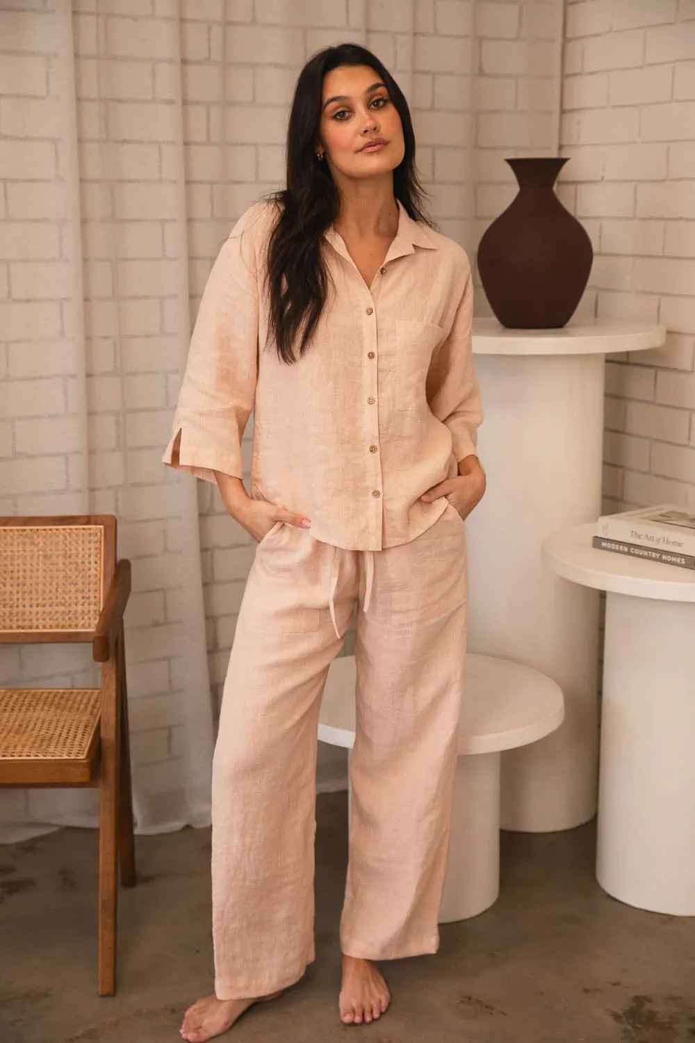 Fundamental Wide Leg Linen Pant - Blush