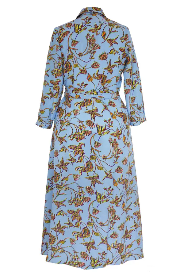 Gaia Clematis Blue Crepe de Chine Shirt Dress