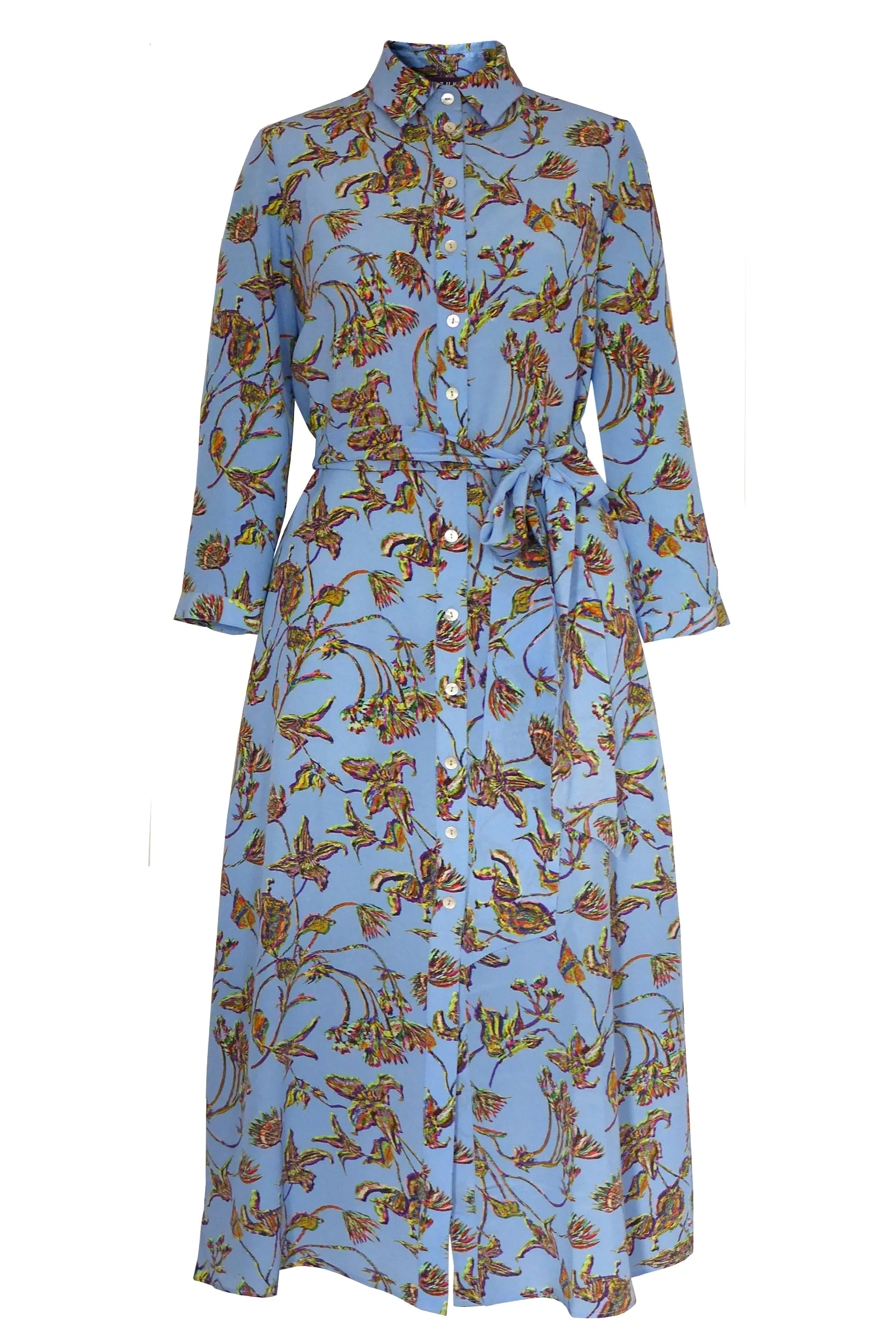 Gaia Clematis Blue Crepe de Chine Shirt Dress